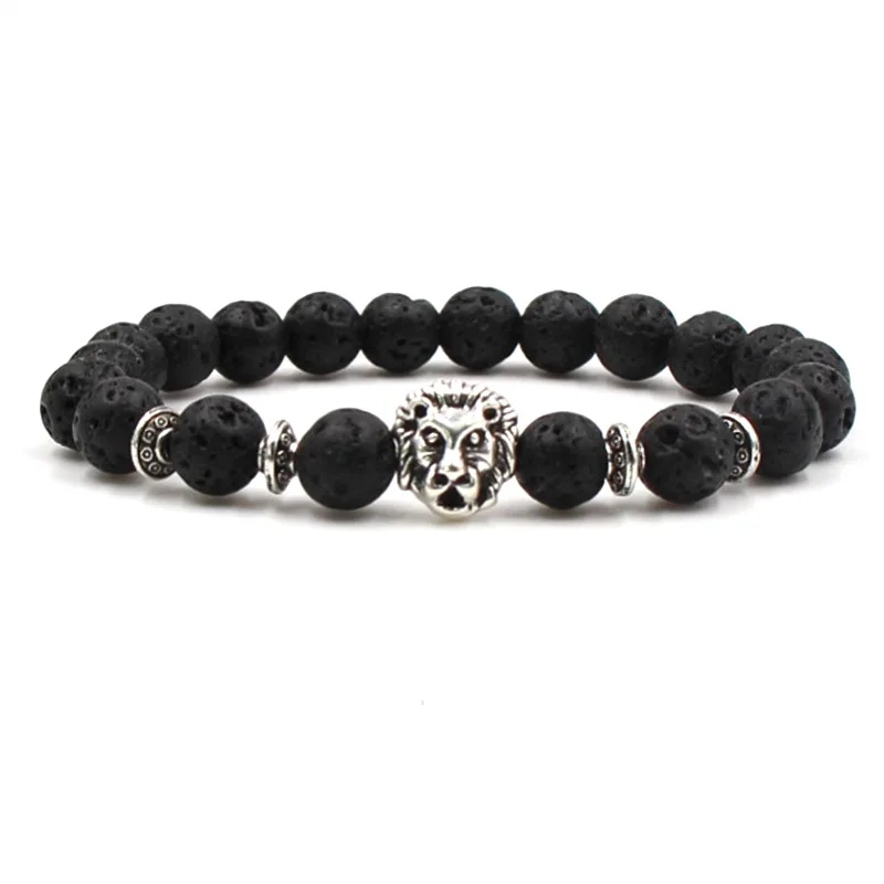 Wholesale Fashion Owl Palm Lion Buddha head Bracelet Man Black Lava Stone Beaded Bracelets For Men Women Dropshipping | Украшения и