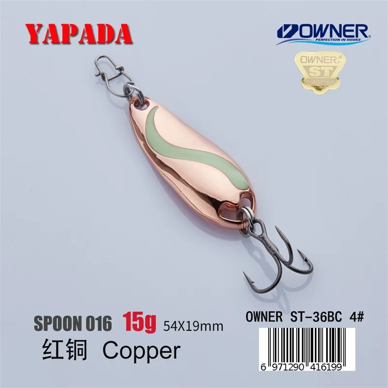 Copper 15g YAPADA ложка 016 TaiChi светящаяся 10 г/15 г владелец тройной крючок 49-54 мм многоцветный металлический цинковый сплав ложка рыболовные приманки - Цвет: Copper 15g