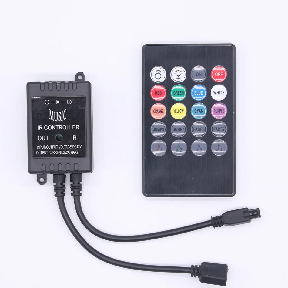 LED RGB музыкальный контроллер DC 12 24 В 3 канала 6A 20Key Звуковой Датчик ИК пульт