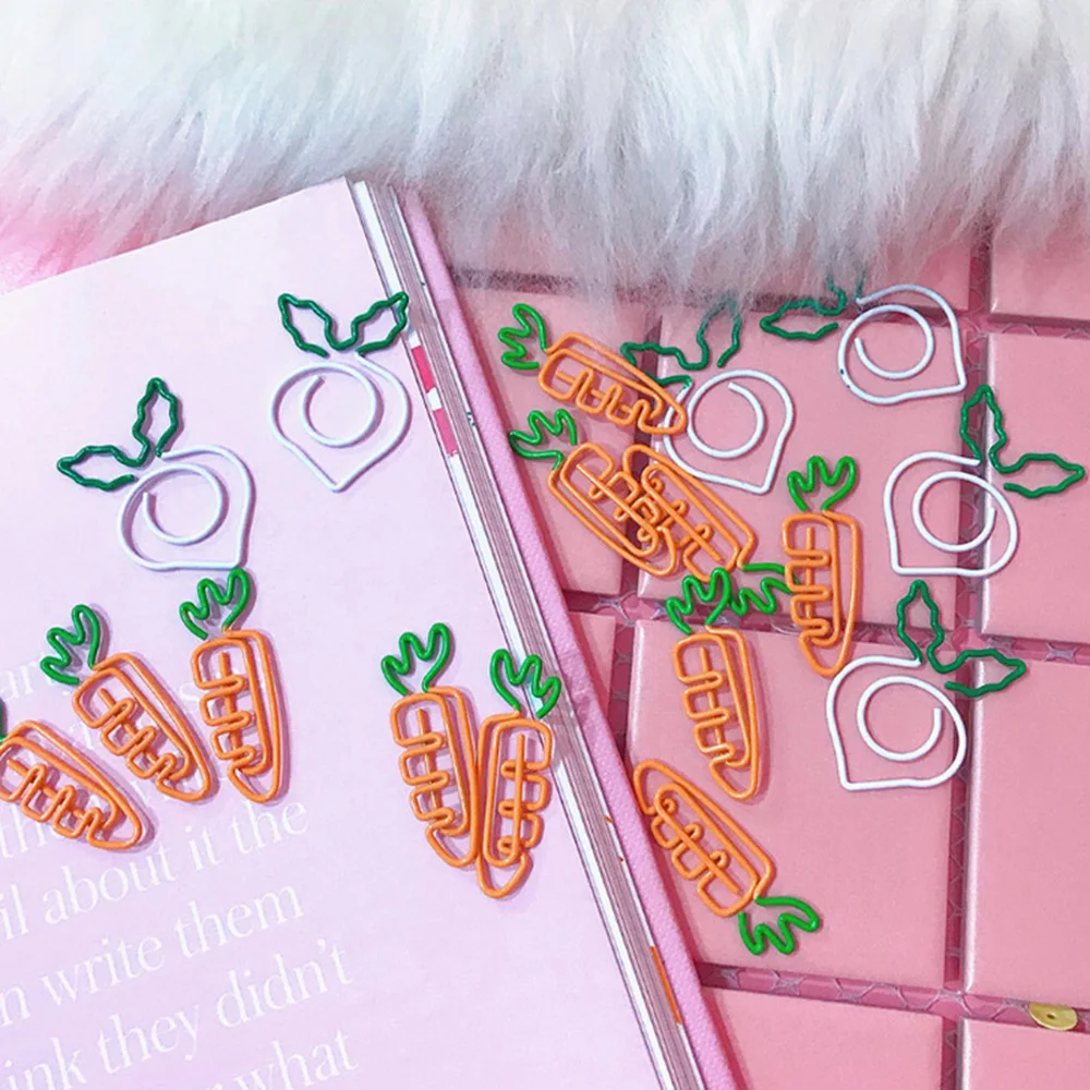 10 Pcs/set Kawaii Metal Vegetable Carrot Radish Clips Fruit Notes Folder Message Photo Paper Clip Stationery Memo | Канцтовары для