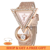 dropshipping women watches top brand luxury diamond wrist watch for women glitter leather triangle ladies clocks zegarek damski