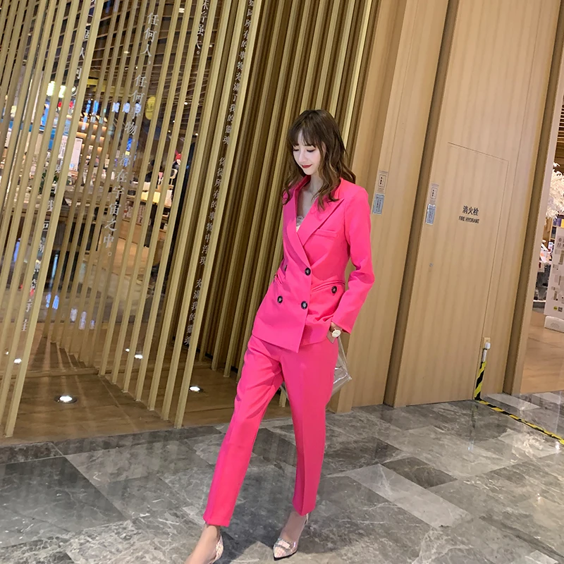 

Spring and autumn women's new products rose red suit temperament double-breasted suit jacket nine pants fashion casual two-piece