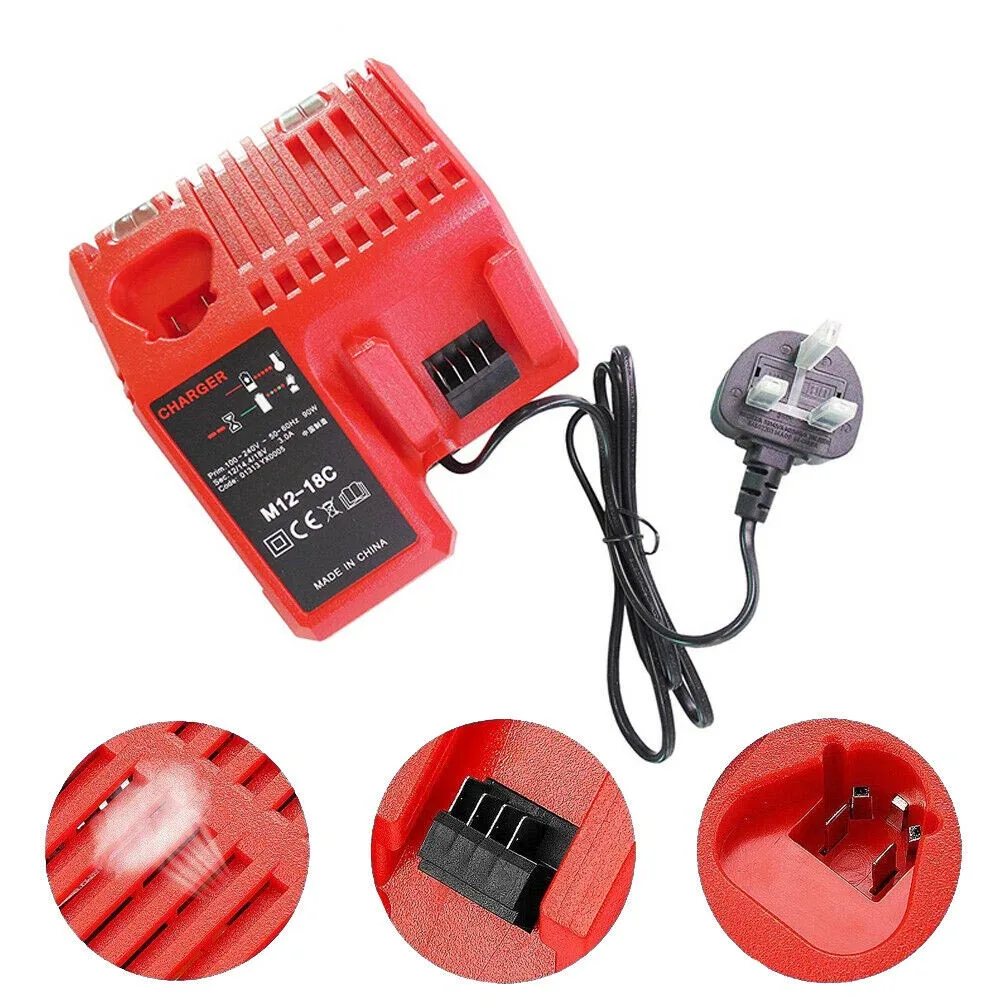 Powstro 12-18 в умное зарядное устройство для Milwaukee M12-18FC 12-18 в литий-ионная мульти напряжение быстрое зарядное устройство Великобритания вилка ABS черная зарядка