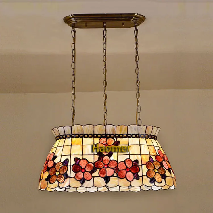 Newly Mediterranean lamp shell pendant lights peony pattern art decoration dinning room restaurant droplights E27 | Лампы и освещение