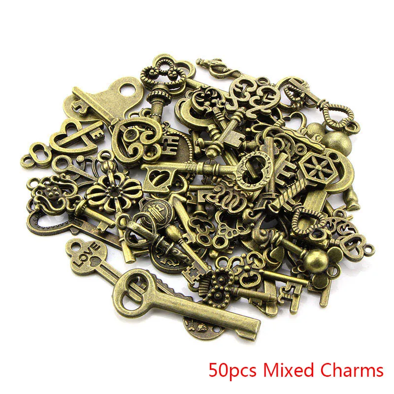 50pcs Mixed 1 упак./лот античный бронзовый маленький подвески в форме ключей украшения ручной работы Винтаж в виде ключа для самостоятельного изготовления ювелирных украшений своими руками - Окраска металла: 50pcs Mixed