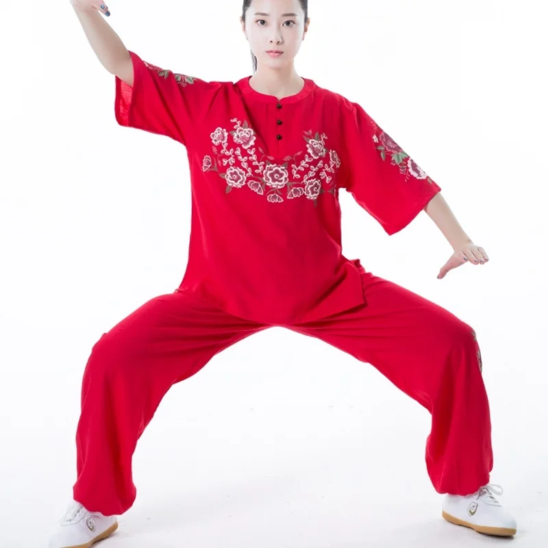 Традиционная китайская одежда для женщин лето 2019 униформа Тай Чи с коротким