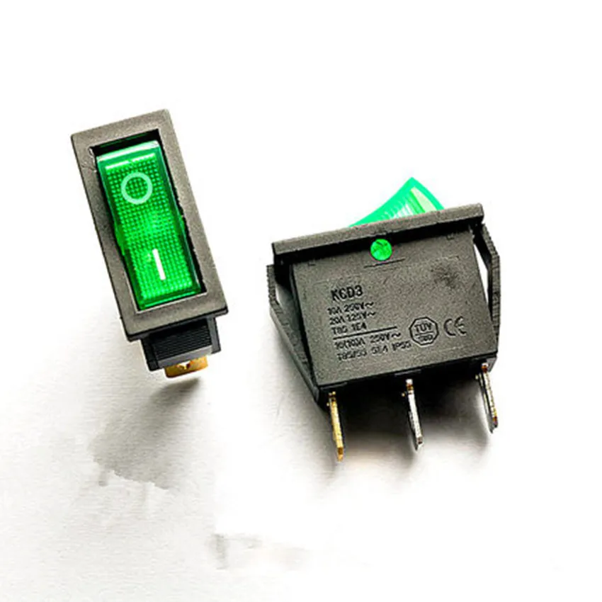 5 шт./лот зеленая светодиодная подсветка SPST 3Pin ВКЛ/ВЫКЛ Лодка клавишный