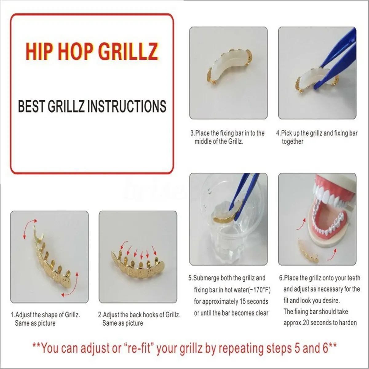 Золото w/покрытое верхним и нижним Grillz Рот Зубы Высокое качество, золото