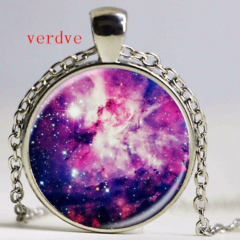 Ожерелье с космическим кулоном Galaxy Nebula стеклянный кабошон винтажное ювелирное