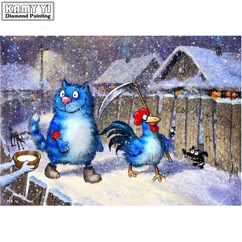 Синяя кошка курица Мужская 5D Алмазная мозаика квадратная вышивка рукоделие