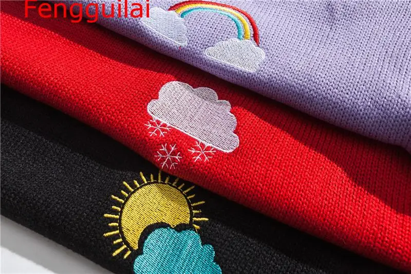 

Fengguilai Lovely Cartoon Embroidery Pullover Preppy Style Men Sweater 2019 Winter Oversized Sweater Men 3 Colors