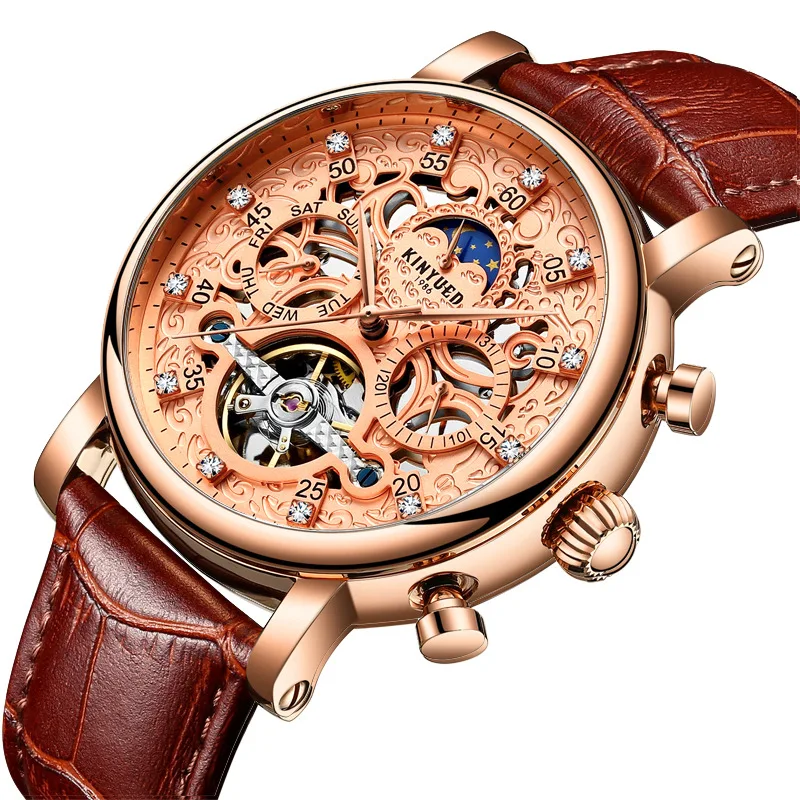 Автоматические часы DIDUN Skeleton мужские водонепроницаемые Sun Moon Phase механические