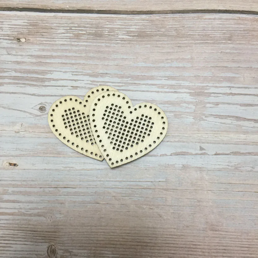 

50pcs laser cut out cross stitch thread wooden heart cross stitch