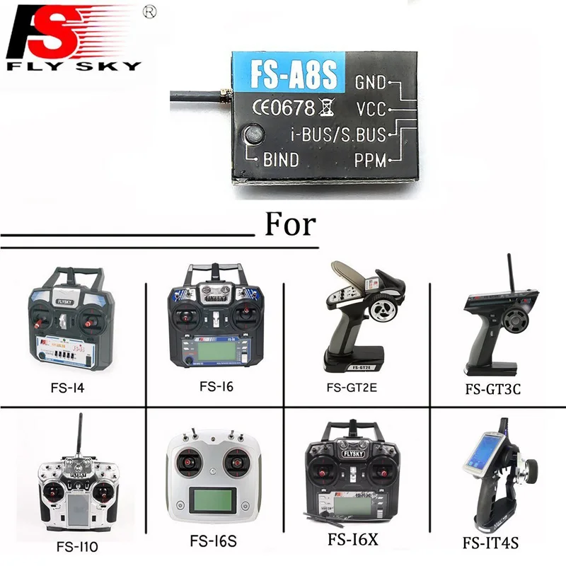 Flysky A8S 8 Channel Receiver 2.4Ghz PPM i-BUS SBUS for Rc Quadcopter FS-I6X FS-i4 FS-i6 FS-i6S Transmitter | Игрушки и хобби