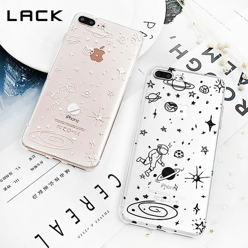 Прозрачный чехол LACK для iphone 7 Airship с космонавтом и звездами Plus серия Universe мягкая
