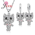 Женский комплект украшений с розовым бантом, ожерелье и серьги из серебра 925 пробы с прозрачными кристаллами и цепочкой