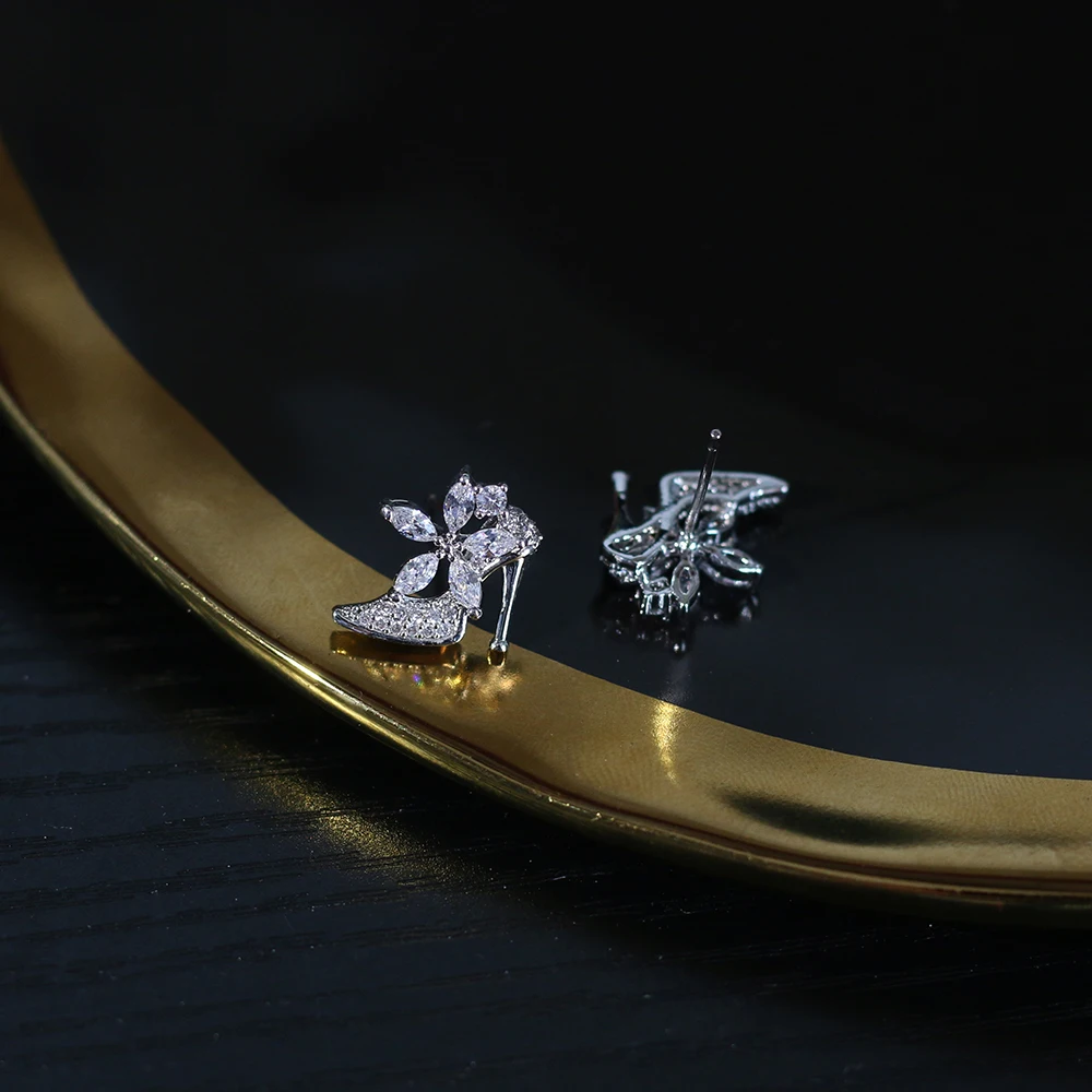 Nueva marca de moda de plata circon joyeria forma zapato damas перфорация pendientes