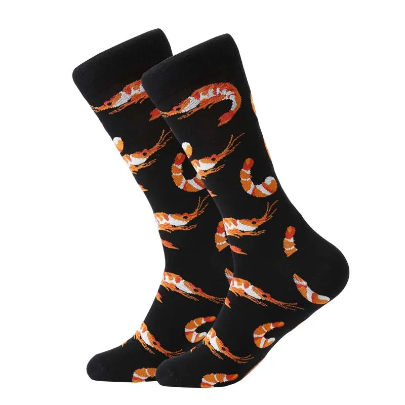 LETSBUY 5 pair/lot men's socks novelty popular sea food animal fruit cartoon style colorful funny long socks for man causal dres images - 6
