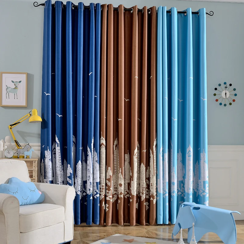 Голубые шторы с мультяшным замком прозрачная вуаль для детской комнаты