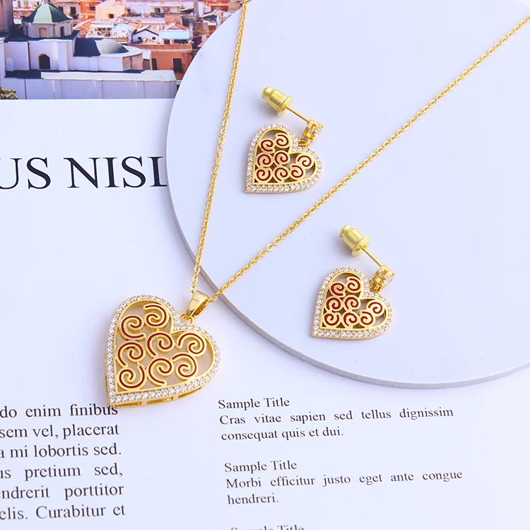 Fansheng Новое поступление изысканный костюм Любовь Циркон наборы ожерелье Эмаль