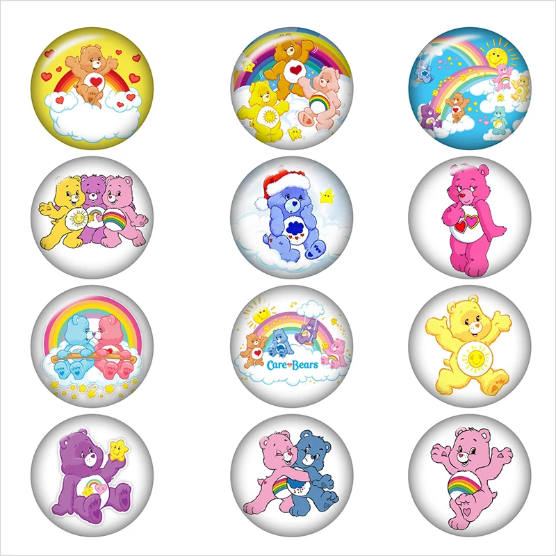 Bear rainbow LOVE SUN glass snap button Round photo glass cabochon demo flat back Making findings 12mm/18mm/20mm/25mm DA3058