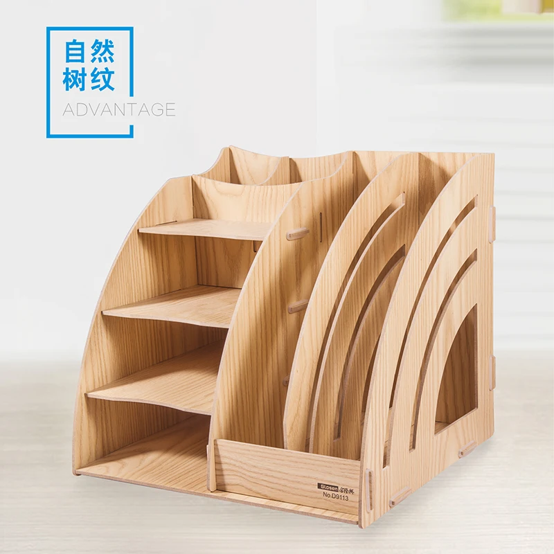 

Wooden DIY Office Stationery Document Tray with 2 Columns File Rack