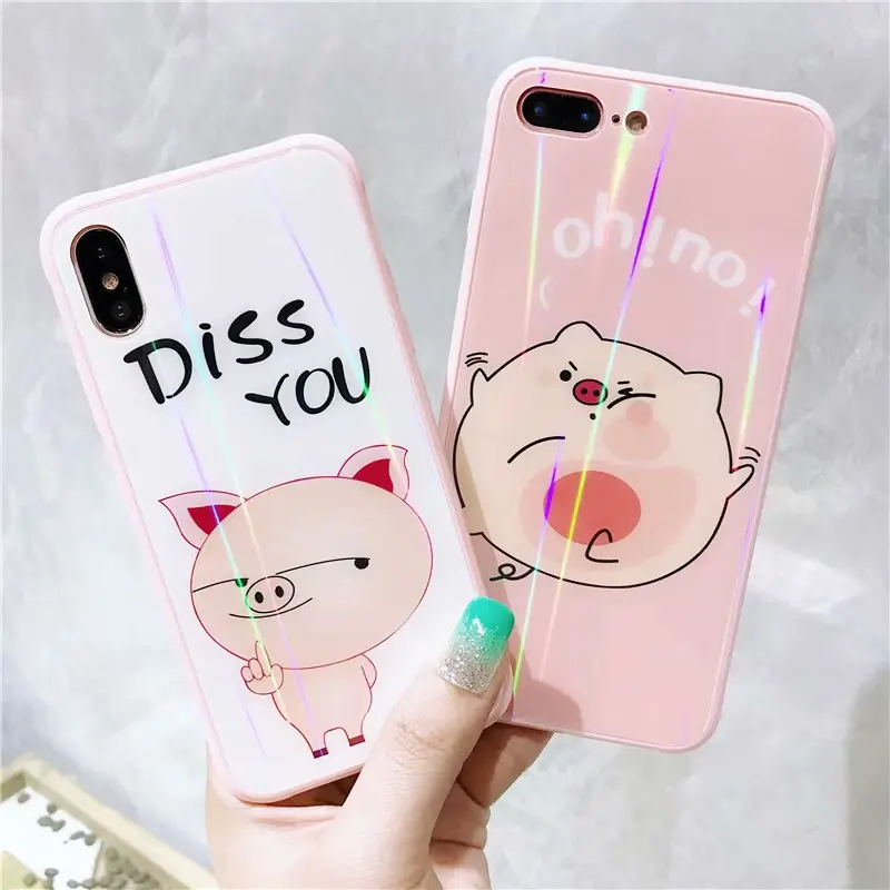 Милые пары мультфильм свинья чехол для iPhone х Глянцевая Diss вы телефон