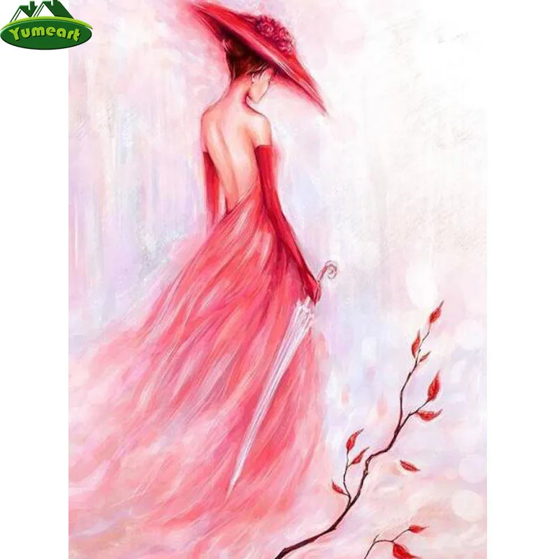 5D DIY Diamond Painting Full Vintage Woman Picture of Rhinestones Embroidery Portrait Pink Dress Girl Mosaic Kit Decor | Дом и сад