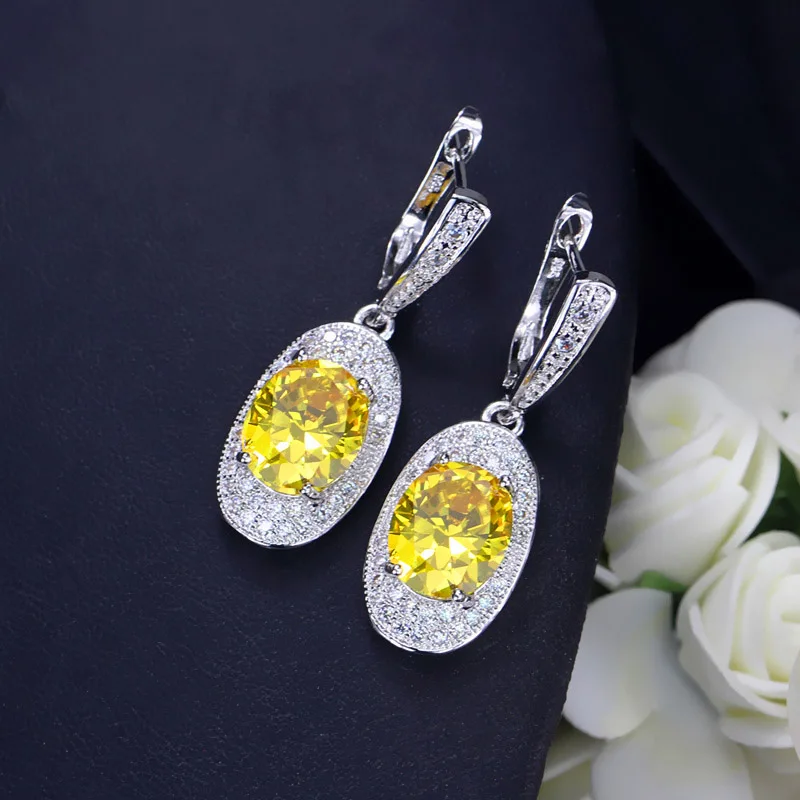 CWWZircons Классические Новые Модные женские ювелирные изделия фиолетовый кубический цирконий камень круглые длинные Висячие CZ серьги с простой застежкой CZ249 - Окраска металла: yellow