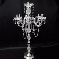 new arrival 90 cm height 5 arms metal candlesticks with crystal earrings acrylic candle holder wedding centerp