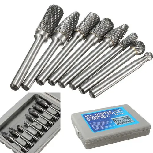 

8Pcs 1/4'' Shank Double Cut Carbide Rotary Burr Bur Die Grinder Carving Bit