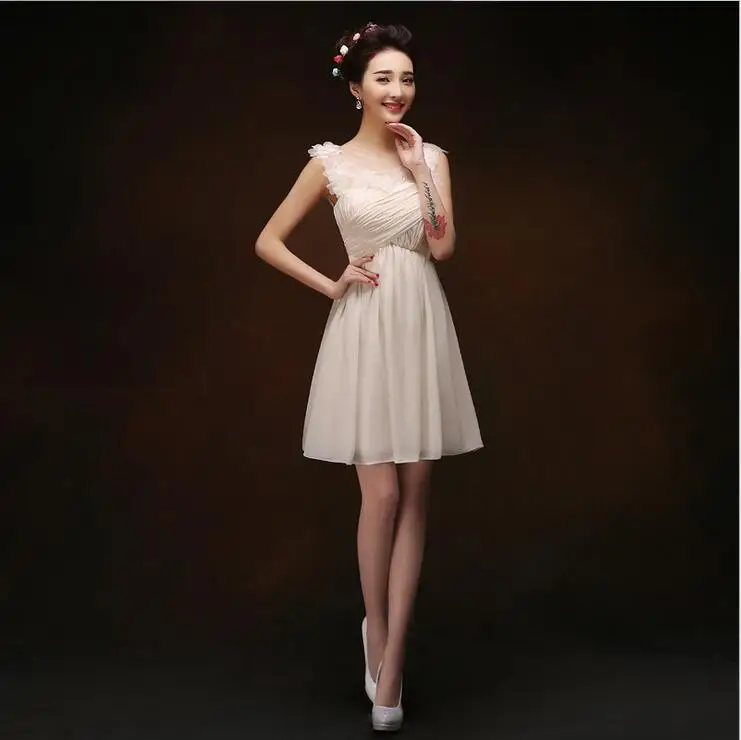 Женское Короткое платье без бретелек облегающее шифоновое цвета шампанского для