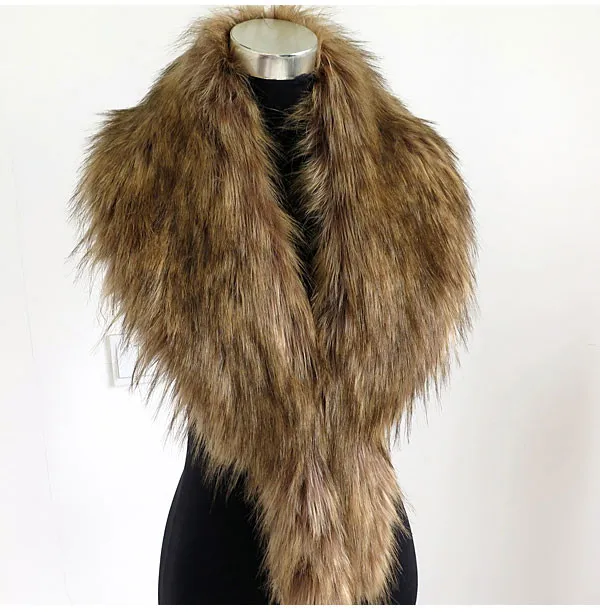 Женский тёплый шарф-шаль с воротником из искусственного меха Foxtail, длинный толстый воротник из искусственного меха лисы, Женское зимнее пальто