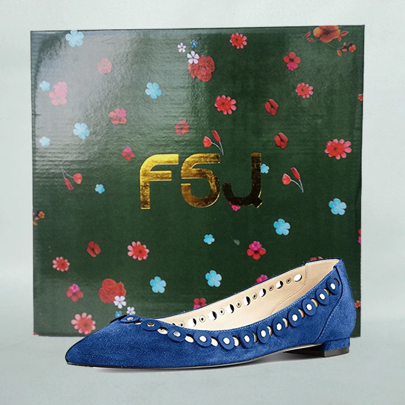 

Ballet Flats Blue Navy Silver Studs Embellishment Pointed Toe Spring Shoes Woman Comfortable Causal Women Shoes Flats size16 FSJ