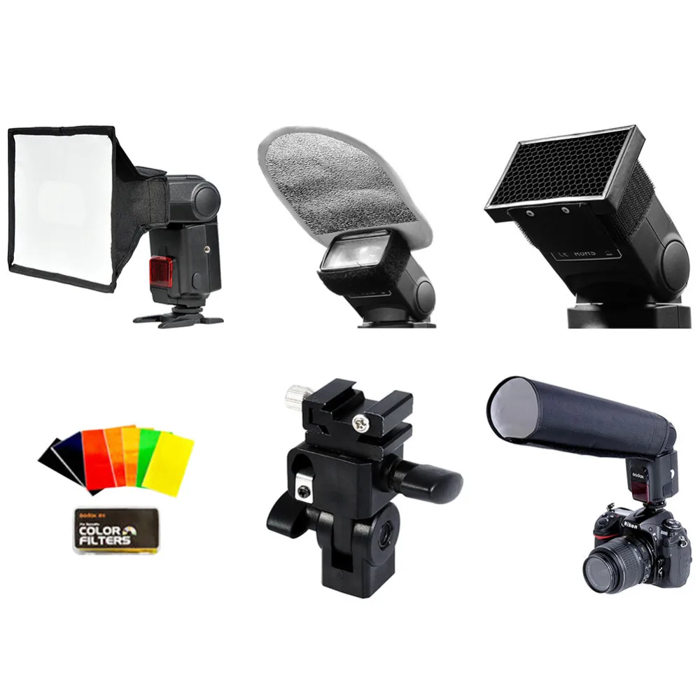 Godox 6в1 SA-K6 Universial аксессуары для Speedlite Комплект фильтр для софтбокса отражатель Snoot honey гребень держатель