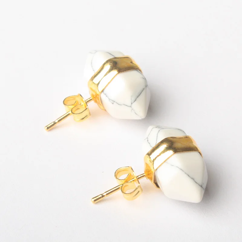 White turquoise Шарм 18X10 мм аметисты прозрачный кварц Лазурит розовый кварцевый кристалл опал бирюза граненые Биконусы серьги-гвоздики 1 пара - Окраска металла: White turquoise