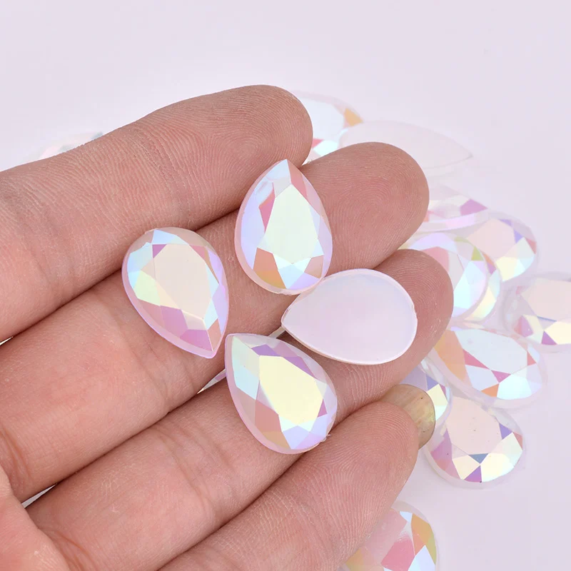 Opal AB JUNAO 10*14 мм блестящие розовые AB каплевидные Стразы, аппликация с плоской задней стороной, камни, акриловые стразы, кристалл, не швейные камни для одежды, ремесла - Цвет: Opal AB