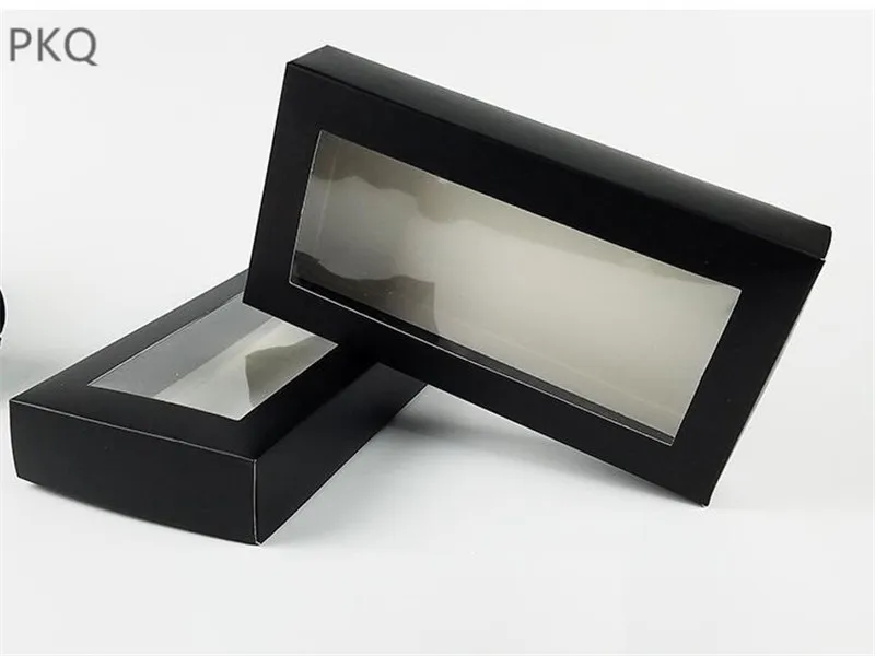 20pcs 21*11*3.5CM black wallet boxes PVC window white cover packaging box with underwear gift small jewelry soap |