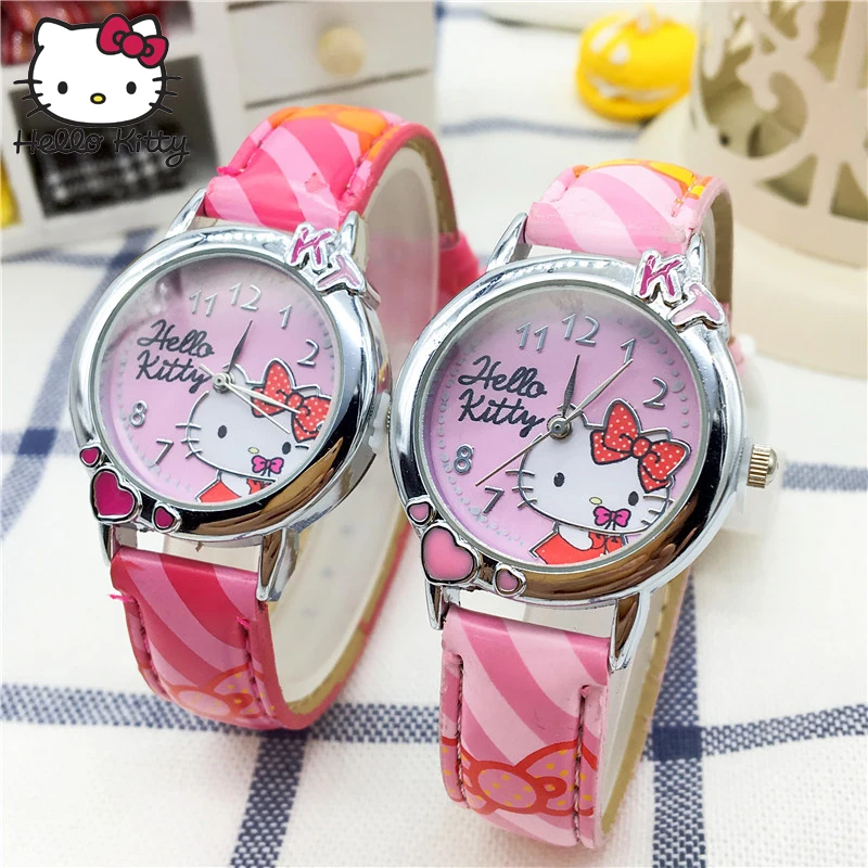 Часы с героями мультфильмов hello kitty, детские наручные часы с ремешком для девочек, детские кварцевые милые часы hello kitty, модные часы с кристаллами для обучения