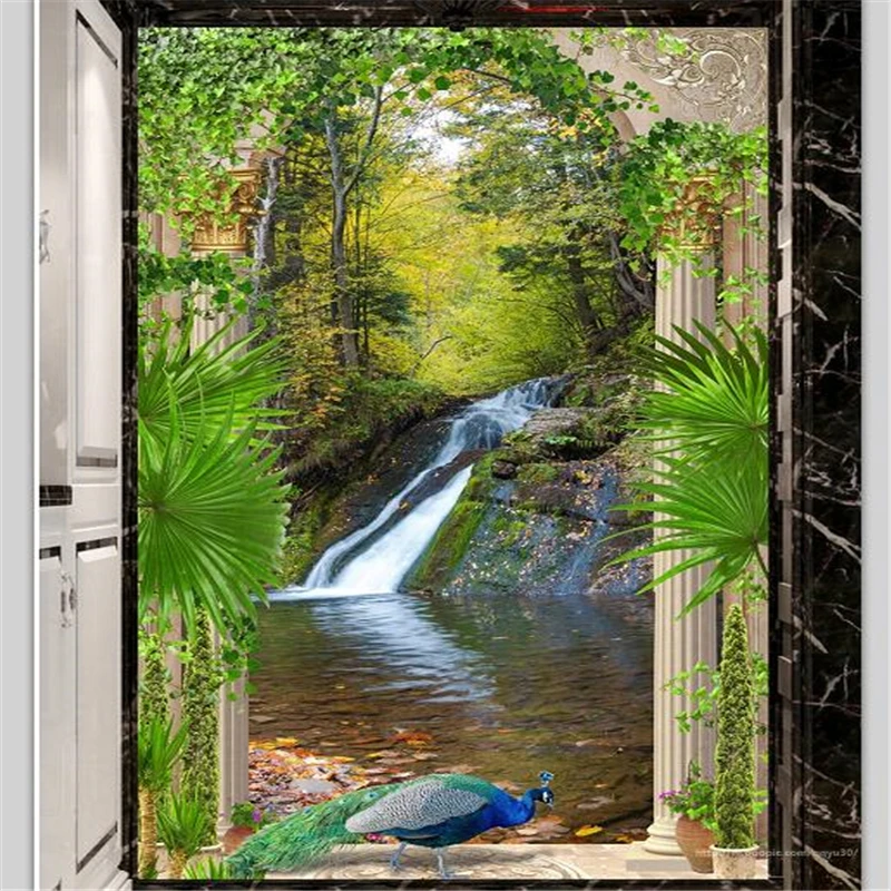 3d фотообои beibehang на заказ фрески с римскими колоннами садом арокой водопадом