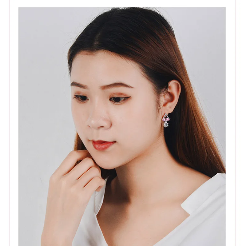 

YAOLOGE Korean Version of 925 Sterling Silver New Triangle Bow Flower Zircon Earrings Fashion Exquisite Ladies Gift