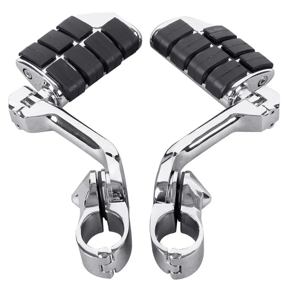 Motorcycle 1.25" Long Angled Footpegs &Mount For Harley Touring Chrome/Black