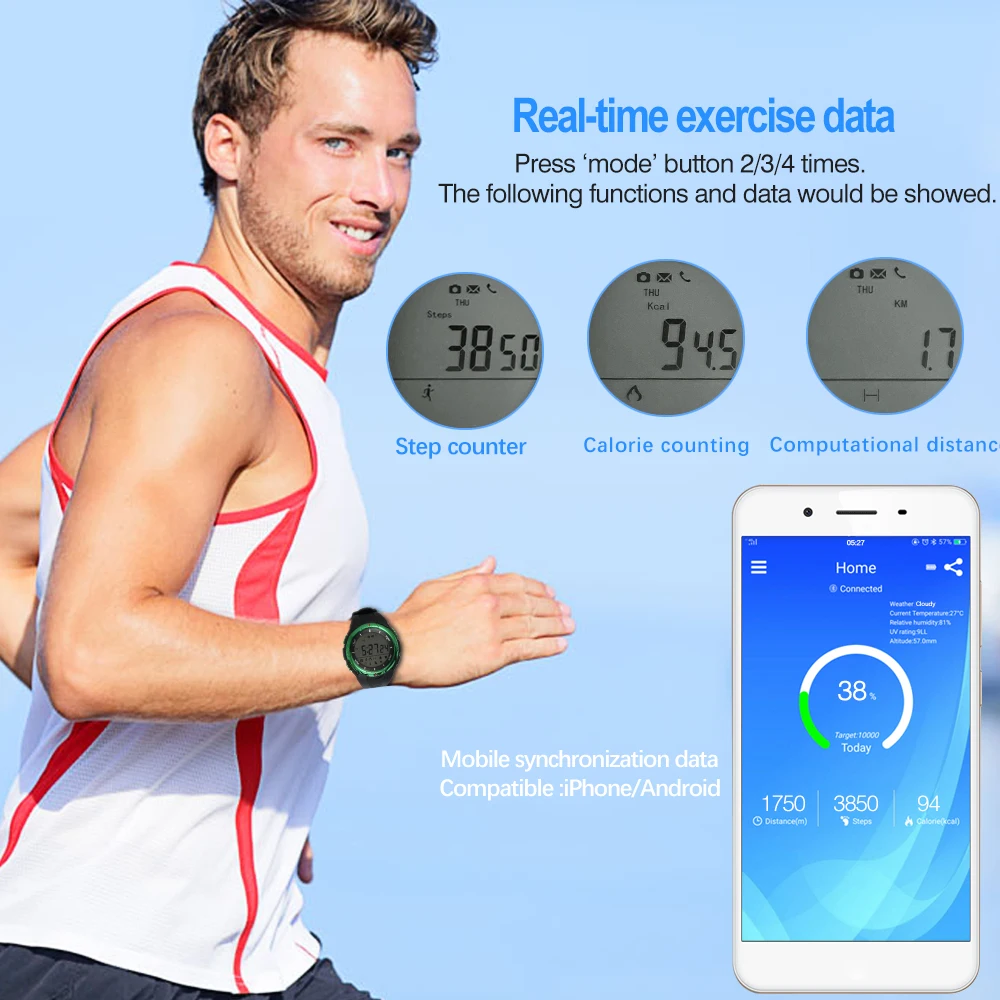 Wyelan Смарт часы Bluetooth Открытый спортивные 50 м Водонепроницаемый высотомер