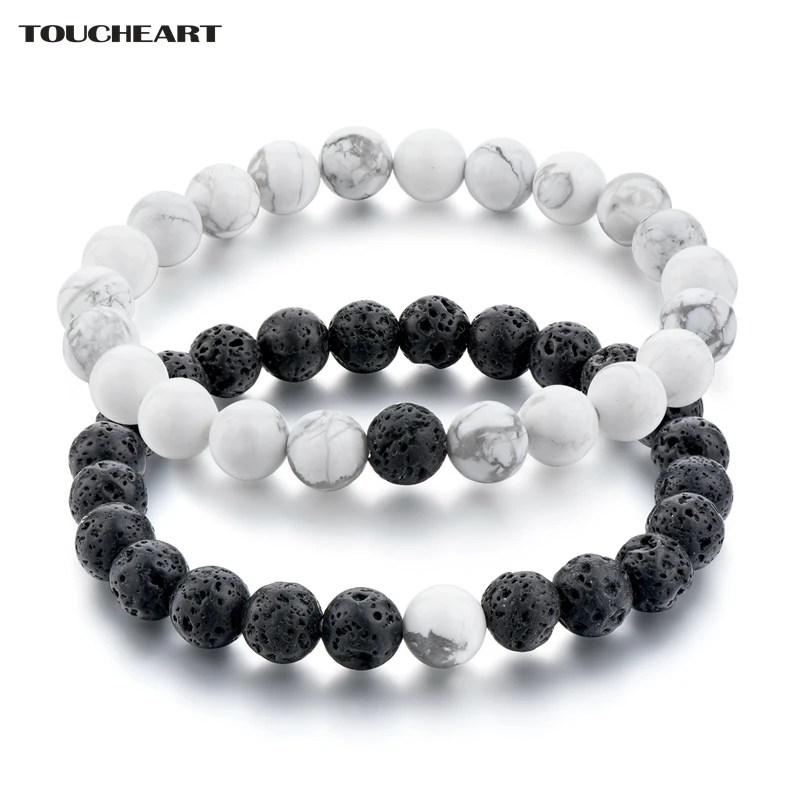 

TOUCHEART Natural Black White lava Stone Bracelets Bangles For Women Charm luxury Lovers Beads Men Jewelry Bracelet SBR160315