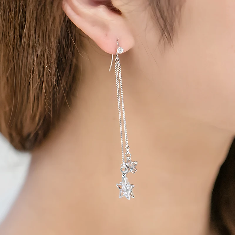 Новые модные роскошные двойной Bling Crystal Star Серьги для Для женщин длинной
