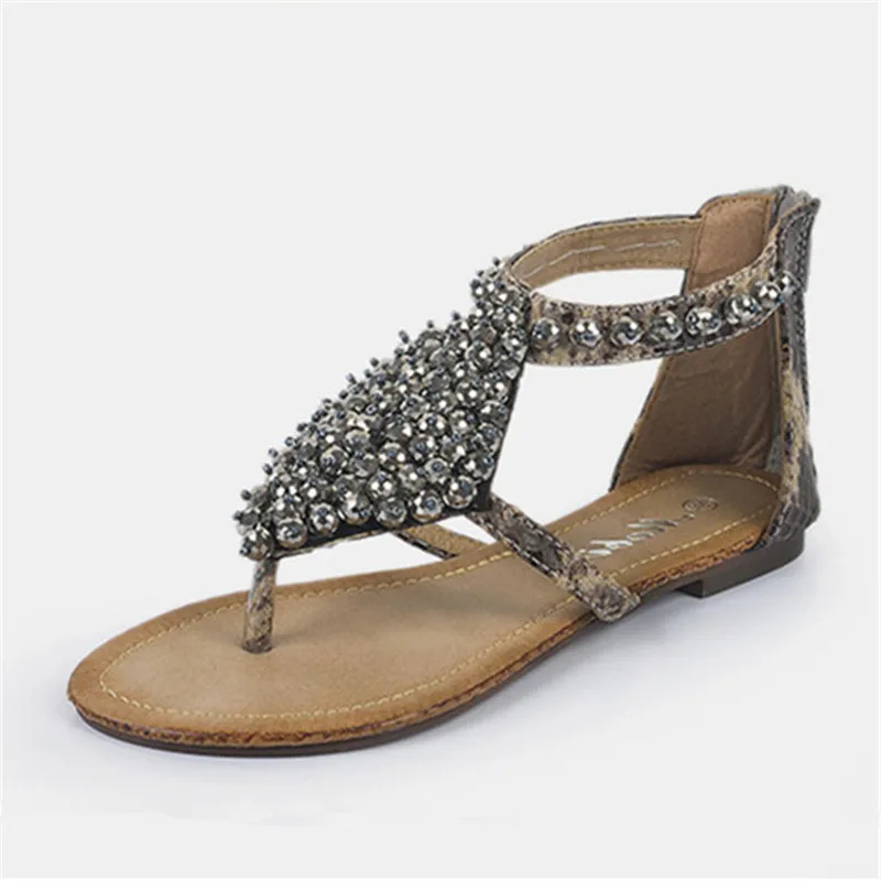 Мода 2017 Женщина Летние Сандалии Металлические бусины лодыжки wrap Женщины Плоские