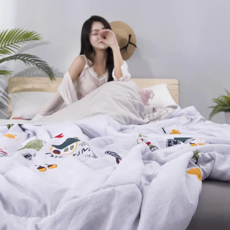 Leaf Pattern Soft Skin-friendly Summer Duvet Washed Cotton Thin Quilt Children Adults Duvet Pillowcase Wholesale(200x230cm