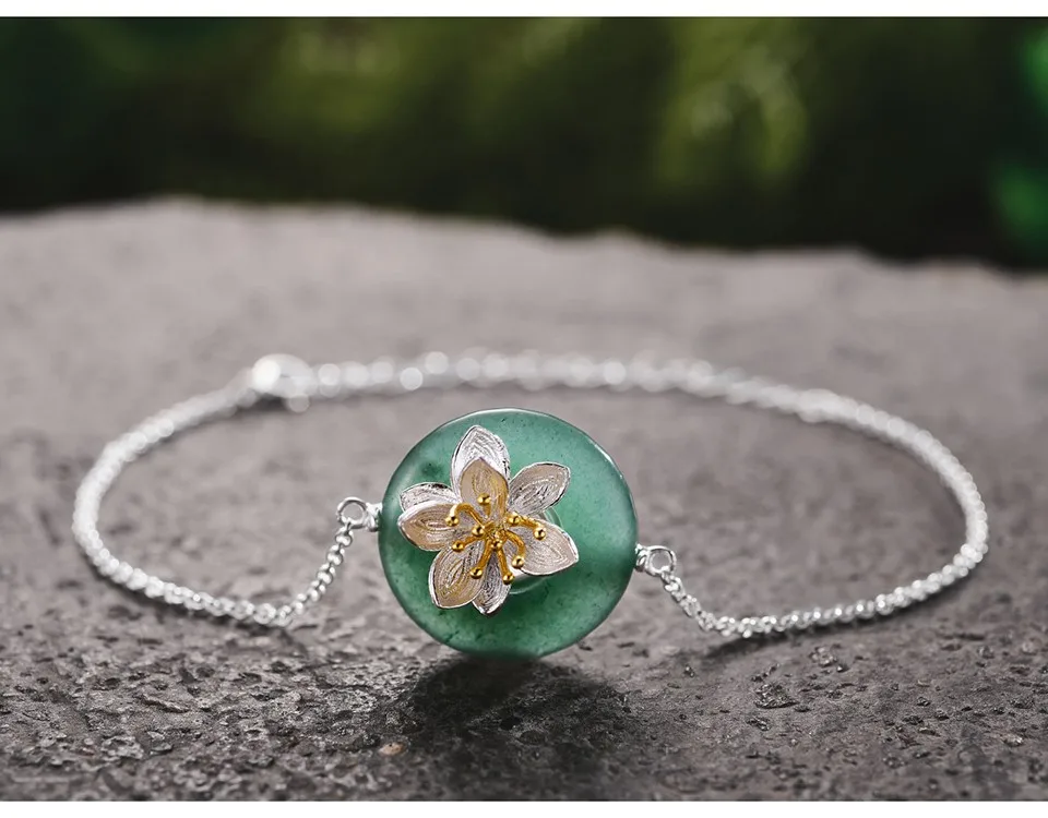 Lotus Fun реальные 925 серебро натуральные камни творческий ручной Fine Jewelry лотоса шепчет браслет для женщин brincos