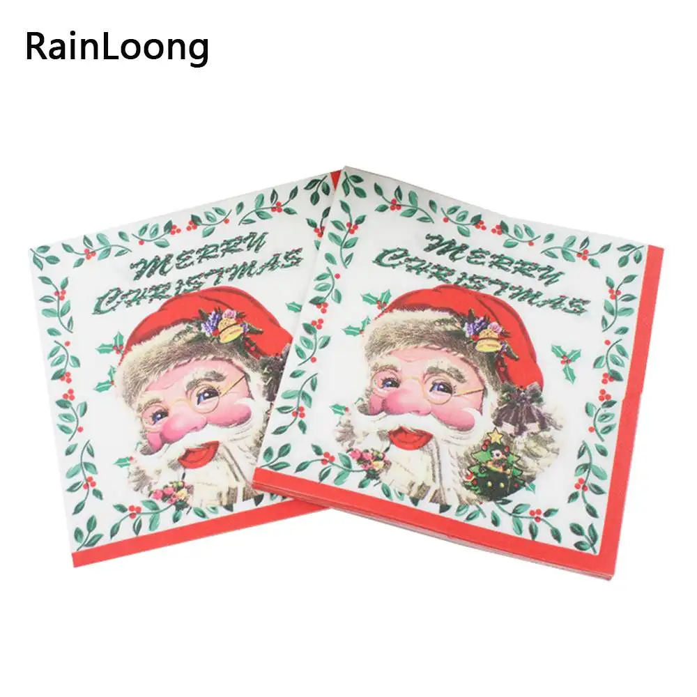 [RainLoong] Санта Бумага салфетки снеговик рождественские украшения Guardanapo 33*33 см 1 упак./лот - Цвет: Бургундия
