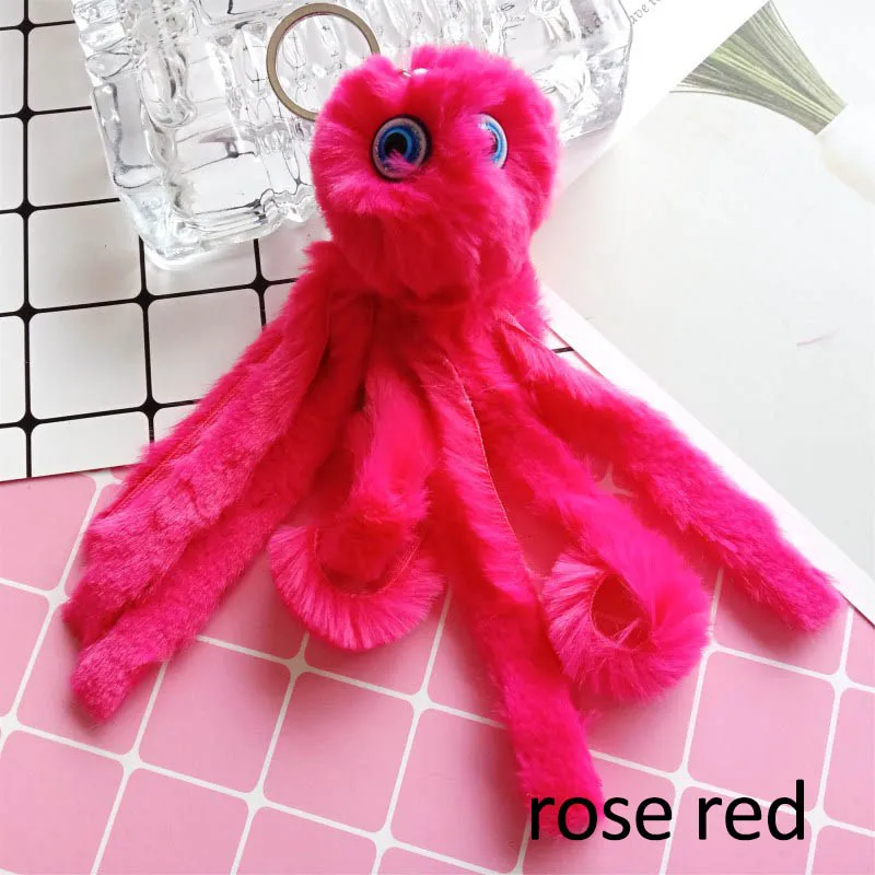rose red Брелок для ключей, ювелирное изделие, автомобильный брелок для ключей, украшение, Длинная кисточка, маленький подарок, милый осьминог, 1 шт, пушистые подвески для ключей - Цвет: rose red